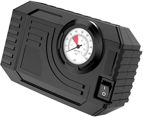 Compresor de aire portátil, 12 V, bomba de aire multifuncional para coche con manómetro y luz LED, 15 x 9,5 x 4,5 cm