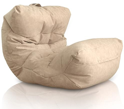 Aiire Puff Salón XXL de Diseño - Sillón Puf con Relleno Incluido para Adulto o Adolescente en Polipiel Premium - Bean Bag Chair Moderno para Dormitorio - Funda Desenfundable y Lavable Arena