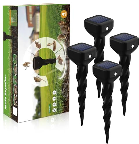 Shiptree Anti Taupe Solaire, Lot de 4 Répulsif Taupe Vibration et Ultrasons, Efficace Contre Les Taupes, Les Campagnols, Les Souris, Les Serpent, Ainsi Que Les Rongeurs de Jardin-Noir