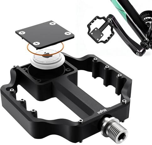 XMoving Pedales de Bicicleta con Soporte Oculto para AirTag, Rastreador GPS Antirrobo IP67, Aluminio CNC 9/16 Pulgadas, Antideslizante Ligero para MTB, Bicicleta de Carretera, E‑Bike