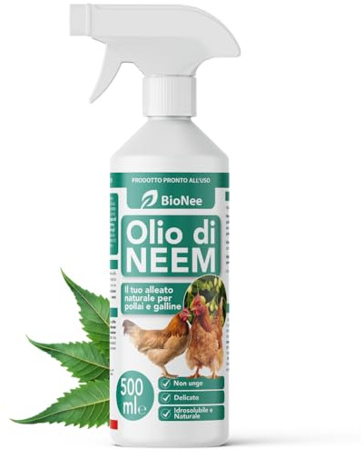 Bionee Olio di Neem Spray Pollaio e Galline 500 ml – Lozione Naturale Pronta all’Uso, Protezione Contro Insetti e Parassiti, Sicuro e Delicato, Idrosolubile, Zero Residui