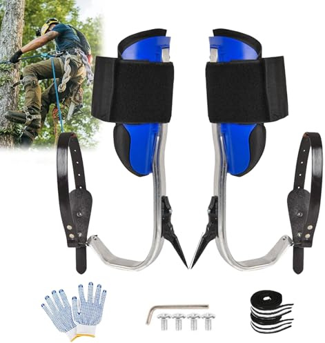timiland Crampons d'escalade d'arbre, équipement d'escalade d'arbre, hauteur réglable et avec lanières en cuir de vachette, chaussures d'escalade d'arbre, ensemble de crampons antidérapants pour