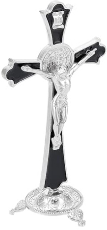 UNICRAFTALE Crucifijo de mesa de metal con platino para altar en casa, exhibición en cruz, 10,5 x 7,4 x 20,7 cm, regalo para decoración del hogar, oraciones