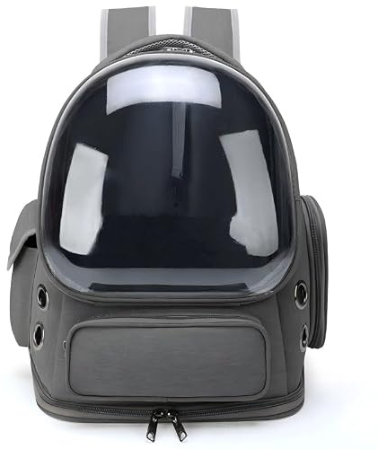Mochila Transportín para Gatos, con Cápsula Transparente, Ventilación Color Gris