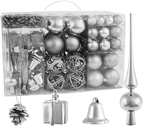 BRUBAKER 101-pack blandade julbollsprydnader – okrossbara – julgransprydnad – designad i Tyskland – silver