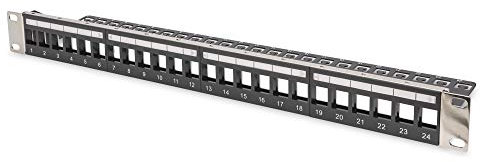 DIGITUS Patch Panel Modulare - 24 porte - 1U - Pannelli Logo - Schermato - Per moduli Keystone - 19 Rack - Nero