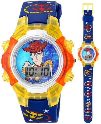 Toy Story 4 Kids Digital LCD Watch – Flashing Dial, Woody Character Design, Printed Strap, Adjustable Fit, Durable Plastic Case, Fun Timepiece for Kids, Great for Fans – Fits Wrists 5.5” to 8”