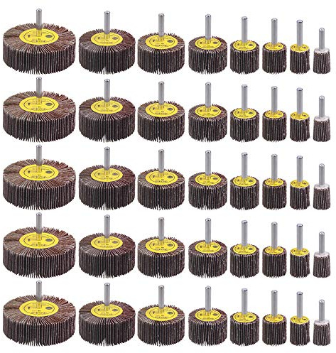 40 Pack 1/4 Abrasive Flap Wheel Sander Set, Rocaris 80 Grit Aluminum Oxide Flap Wheels Cylindrical Shape Sanding Wheel, 8 Sizes