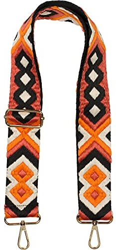 styleBREAKER Taschen Schulterriemen verstellbar mit Buntem Ethno Muster, Wechsel Taschengurt, Karabiner, Handyband 02013024, Farbe:Orange-Rost-Schwarz/Weiß