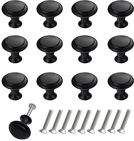 THSIREE 12PCS Cabinet Knobs, Premium Door Drawer Knobs, Round Cupboard Handles with Screws, for Kitchen Bedroom Furniture (Black)