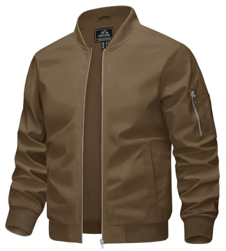 KEFITEVD Män sommar tunna basebolljackor casual bomber cargojacka militär vindjacka med flera fickor, Brun, XXL