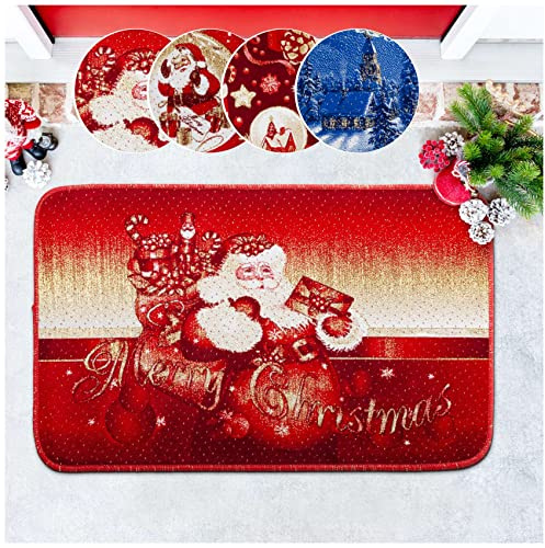 ANRO Weihnachtsteppich Weihnachtsfußmatte Teppich Weihnachten Fußmatte Wohnzimmer, Bad, Küche Weihnachtsdekor Bodenmatte rutschfest Weihnachtsmann 50x80cm