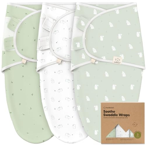 KeaBabies 3-Pack Bio Swaddle Schlafsack Baby - Pucksack Baby 0-3 monate für Neugeborene, Weich und Gemütlich Pucktuch Säuglinge fur Mädchen, Jungen, Babyschlafsack Neugeborene,Atmungsaktiv(Bunnies)