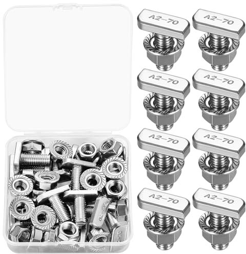 M10 x 30 mm, 10 unidades, tornillos de cabeza de martillo de acero inoxidable con 10 tuercas de brida, tornillos de invernadero para accesorios de invernadero, para rieles de montaje fotovoltaicos