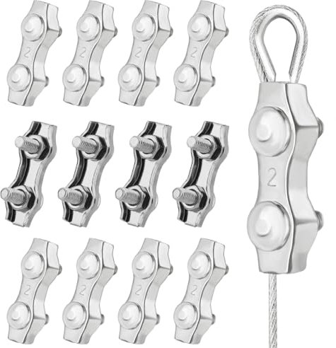 Giantree Seilklemme 2mm, 12 Stück M2 Duplex Klemme Drahtseilklemme Seilverbinder Duplex Klemme Drahtseil 2mm Stahlseil 2mm Wäscheleinenspanner Markise Fixiert Drahtseilklemme M2 (M2)