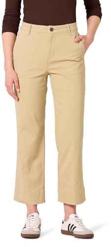 Amazon Essentials Pantalón Caqui de Talle Alto y Ajuste Regular hasta el Tobillo y Pierna Ancha para Mujer, Color marrón, Talla 16