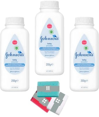 Johnson's Newborn Essentials with Our 3-Pack Baby Talc 200g Bundled with 1pc of SAESR Sponge. Dermatologist Tested New Born Baby Essentials and Baby Products for Baby's Delicate Skin.