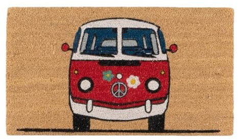 TIENDA EURASIA - Felpudos Entrada Casa Originales, Diseño Vintage Furgo, Felpudo de Fibra de Coco Natural y Base Antideslizante de PVC, 40x70x1,5 cm, Ideal para Exterior (Rojo)