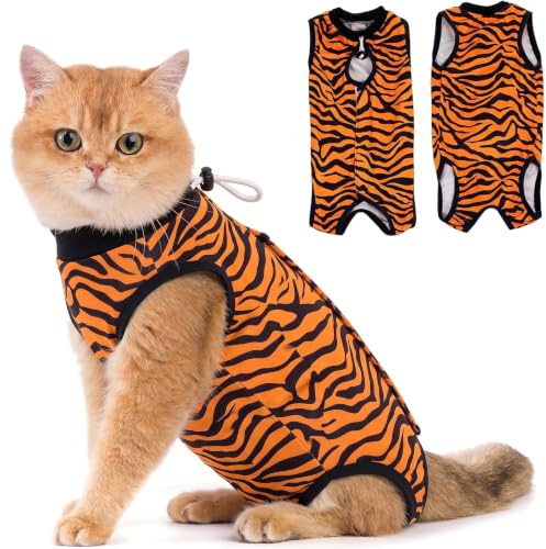 Avont Body Chat Post Opératoire Stérilisation, Combinaison de Récupération pour Chat Anti Léchage, Cat Recovery Suit après Chirurgie, Protection Post-Chirurgie, Contre Maladies de Peau -Tigre(L)