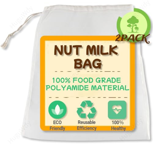 Nut Milk Bag 2 Pcs，11 X 17.7 Nylon Material More Durable Food Strainer, Nut Milk Bag Reusable for Straining Nut Milk Food Home Wine Beer Brew Brewing Making Coffee Fruit Juice Jam