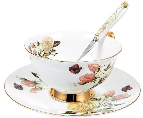 LABRIMP Tazas De Café Con Plato Juego De Cerámica Ideal Para El Desayuno y La Tarde