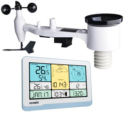 ECOWITT Väderstation med utomhussensor WS3820, 7 i 1 solkraft Wifi hemväder utomhussensor WS69, 7,5 trädgård Trådlös LCD-färgdisplay för inomhus