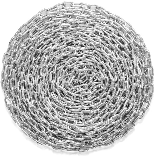 VEVOR Stahlkette Kohlenstoffstahl, 7,3mm x 28m, 158kg Traglast, verzinkte Gliederkette mit zwei Schnellverbindern, Stahlkette für Hundekette, Hebe-Lastlager Kette zum Schleppen Aufhängen Camping