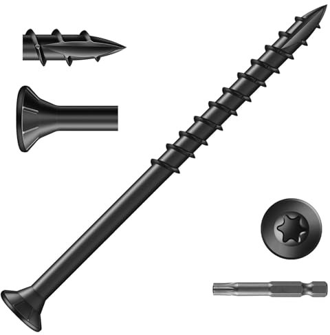 Dayalo 50 viti per legno Torx, 4,8 x 75 mm, viti per legno di colore nero, viti per costruzione in legno, viti a testa svasata per legno, vite universale, filettatura parziale, con punta