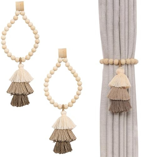 Mecmbj alzapaños Cortinas, 2 Piezas sujeta Cortinas con iman, Abrazaderas para Cortinas, sujeta Cortinas de Madera Boho, sujeta Cortinas magnéticos, decoración de Cortinas para el hogar y la Oficina