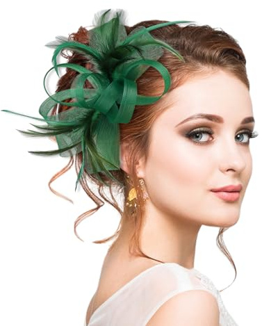 Markest Women's Fascinators Tea Party Headpiece Feather Headwear for Derby 20s Party Accessory Cocktail Wedding HA9213-Dark Green