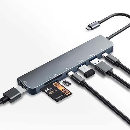 7 in 1 USB C Hub, USB-C Multiport Adapter Mit 4K HDMI, SD&TF Kartenleser, USB 3.0 & USB 2.0 Anschlüsse,100W PD, Typ C auf HDMI Adapter für MacBook Air/Pro, iPad, Samsung und Anderen USB-C-Geräten