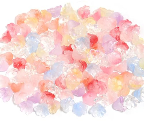 Cosswe Set di 200 perline di vetro a forma di fiori, da infilare, fai da te, bracciali, collane, orecchini, sfaccettate, 7 x 12 mm, colorful