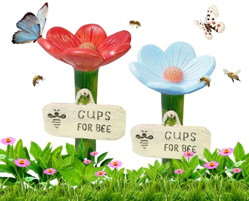 2Pcs Bee Watering Cups for Garden Resin Flower Bee Waterer Insect Water Feeder Station Bird Butterfly Drinking Cup for Outdoor Garden Beehive Grassland Flowerpot Accessories