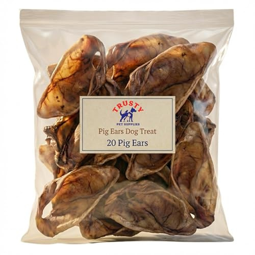 Premium Quality Large Pigs Ears (Pack of 20) | 100% Pork, Natural Dog Treats | High Protein, Low Fat | Hypoallergenic Jumbo Pigs Ears for Dogs | Grain Free Chew | By Trusty Pet Supplies