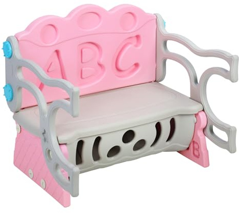UDIYO 3 in 1 Study Table Bench Toy Storage Stool Set, Kids Study Desk Chair Toy Storage Stool with Letter Backrest, Flip Design, Large Capacity Space