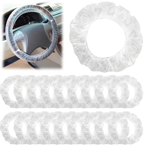 100 Piezas Desechable Volante Coche Plástico, Fundas de Volante Universales Transparentes, Protección Impermeable y Elástica, Accesorios Prácticos para Mantenimiento de Automóviles