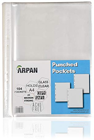 Punch poches – Arpan solide Transparent Poly Pochettes perforées Pochettes transparentes Chemises A4 - Clear 104 X 4 Pack
