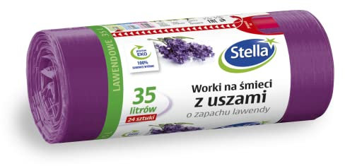 STELLA 023561 Lot de 24 sacs poubelle avec anses 35 l – Parfum lavande – Sacs poubelle pour les déchets ménagers bureau en polyéthylène basse densité – Fabriqué en film LDPE – Couleur : lavande/violet