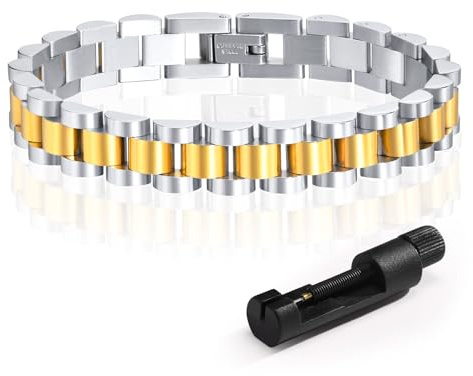 MPRAINBOW 18K Gold Plated Chain Link Bracelet, Stainless Steel Crystal Friendship Bracelets Bangle,Watch Band Chains Wristband Jewelry with Adjust Tool