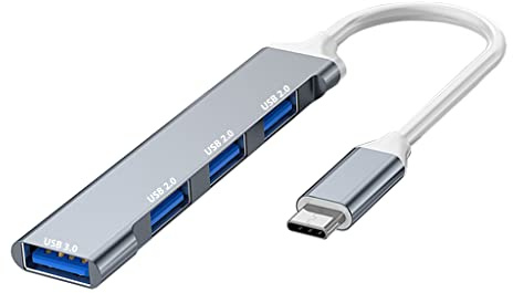 Pipestation USB-C Hub 4-in-1 Adapter | Aluminium USB Type-C Hub | USB C to USBA Adaptor with 4 USB Ports | MacBook Adapter Multiport for PC Mac Pro Mac Air & More | Portable Type-C Multiport Adaptor