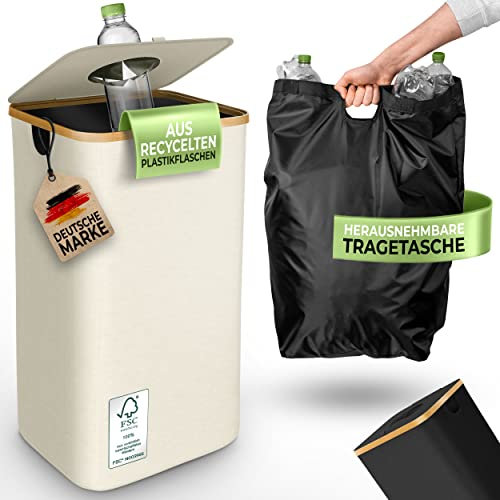 Glückstoff® Pfandflaschen Sammelbehälter [INKL. TRAGETASCHE] - Flaschensammler Leergut - PET Flaschen Pfandbehälter - Flaschensammler - Pfandflaschen Behälter - Pfandbehälter mit Einwurf - 100 Liter