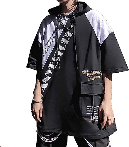 XYXIONGMAO Maglietta a maniche corte da uomo casual sciolto coppia felpe con cappuccio unisex nero Streetwear Hip Hop magliette per uomo, nero, XX-Large