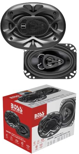 KIT SET FOR BOSS AUDIO SYSTEMS CH4630B 2 triaxial speakers, 4 x 6 10 x 15 cm 100 x 150 mm, 125 watt rms 250 watt max, black, pair + free grids and cables
