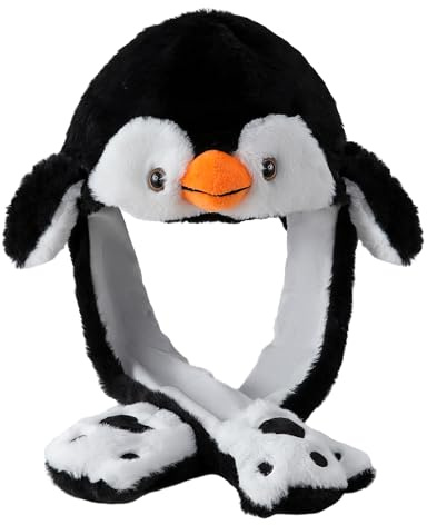 Focupaja Orejas de Animales Saltando Sombrero Cosplay Sombrero con Orejas Floppy Gorro de Halloween Divertido Pingüinos
