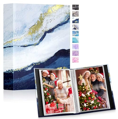 Lanpn Fotoalbum 10x15 cm 50 2 Packungen, Klein Mini Leder Hardcover Einstecken Einsteckalbum für Hochformat Fotos Bilder Marine