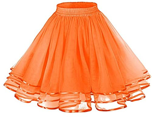 Jupe en tulle pour femme avec volants - Tutu Minijupe Petticoat Robe de danse Tutu extensible Robe de ballet Tutu pour adultes pour fête, ballet, danse, carnaval, costume Tutu Orange