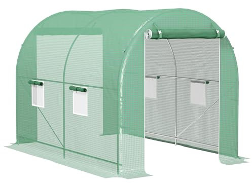 Outsunny Serre de Jardin Tunnel Surface Sol 6 m² 3L x 2l x 2,10H m châssis Tubulaire renforcé Double Porte zippée 4 fenêtres enroulables Vert
