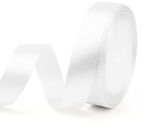 Geschenkband Weiss Weiß Gurtband Satinband Weiss 20mm, 23m Schleifenband für Hochzeit Deko Satinband Weiß für Baby Shower Geburtstags Geschenke Satinbänder Geschenkverpackung Weihnachtsgeschenke