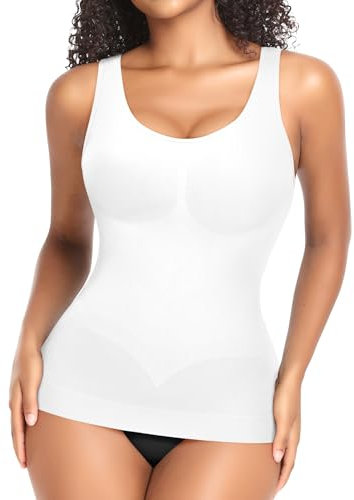 YARRCO Shape Unterhemd Damen Formende Tank Top Bauchweg Shapewear Sport Tanktop Figurformendes Trägertop Body Shaper Hemdchen Nahlos Camisole Shaping Hemd (Weiß-Weite Träger, S)
