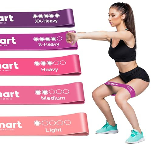 K-MART Fitnessbänder Widerstandsbänder mit 5 Verschiedene Stärken Latex Fitnessband Resistance mit Deutscher Übungsanleitung & Tragebeutel,ut widerstandsband für Home-Gym-Workouts, (Rosa & Lila Duo)